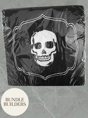 $5 Add-on | Black Skull Halloween Napkins with White Border Print - 20 Quantity